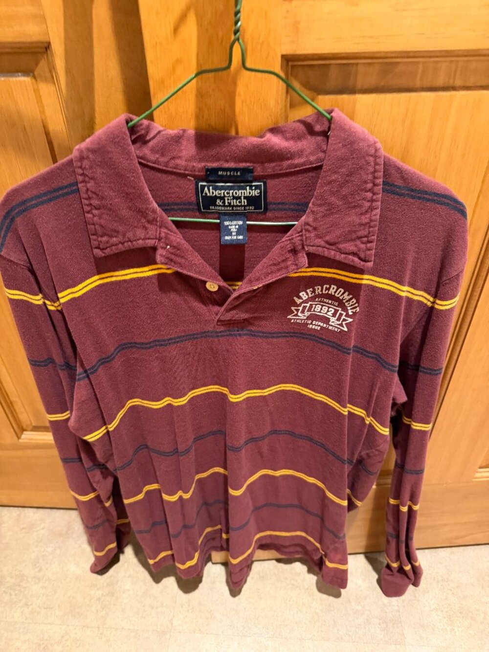 Abercrombie Fitch Y2K Vintage Rugby Shirt Maroon Striped Medium
